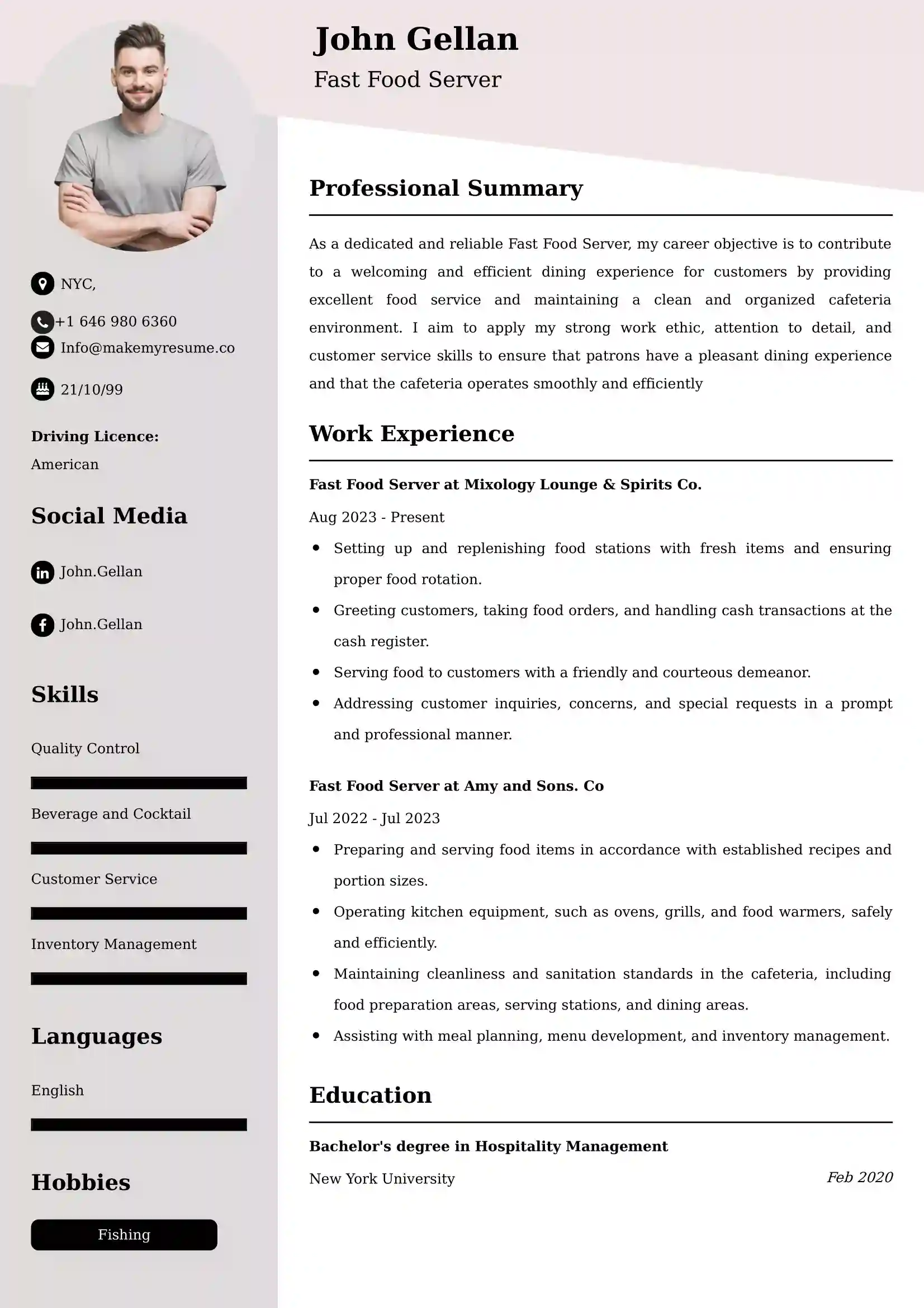 Best Food And Beverage Manager Resume Examples for UK