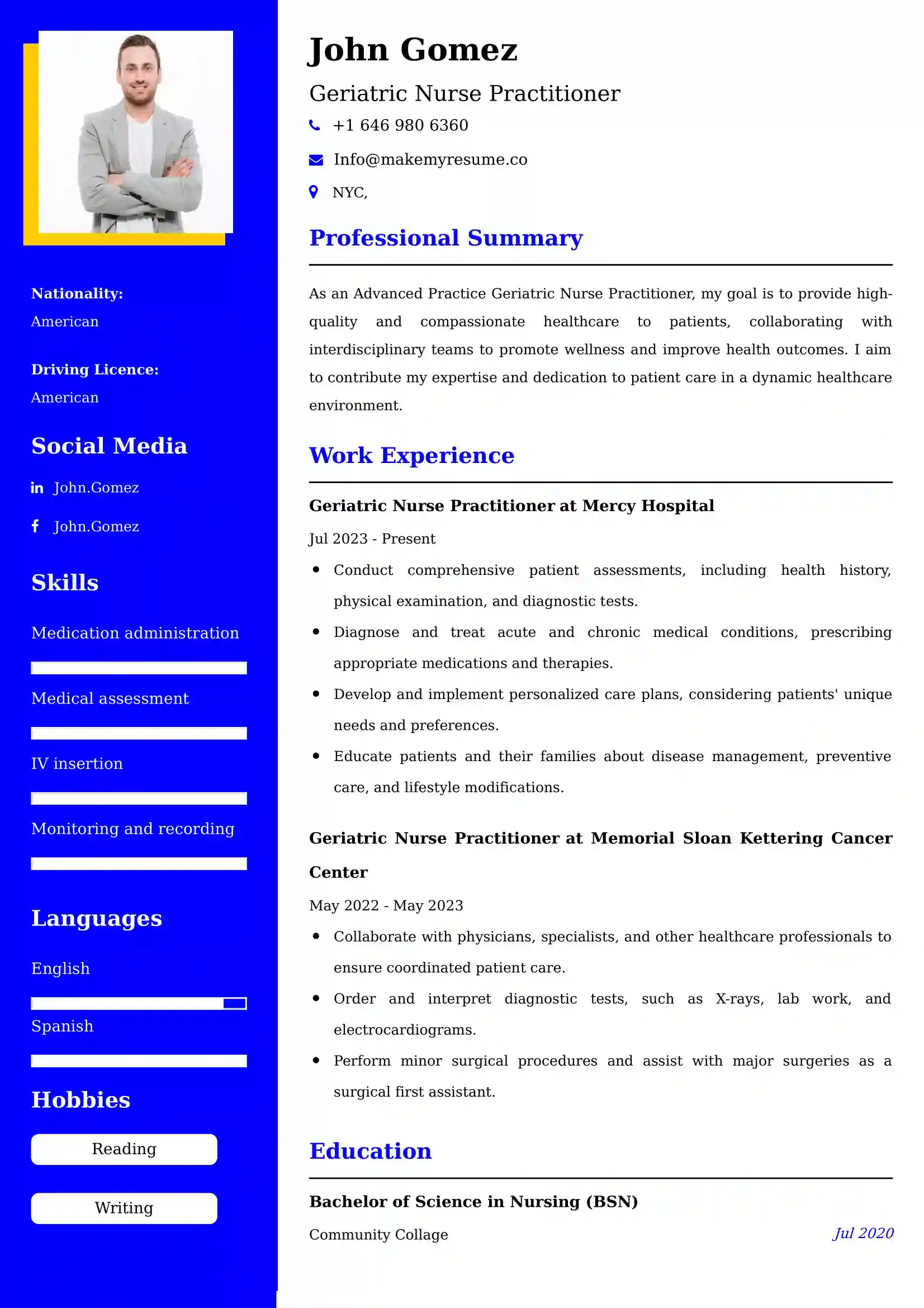 Best Geriatric Nurse Practitioner Resume Examples for UK
