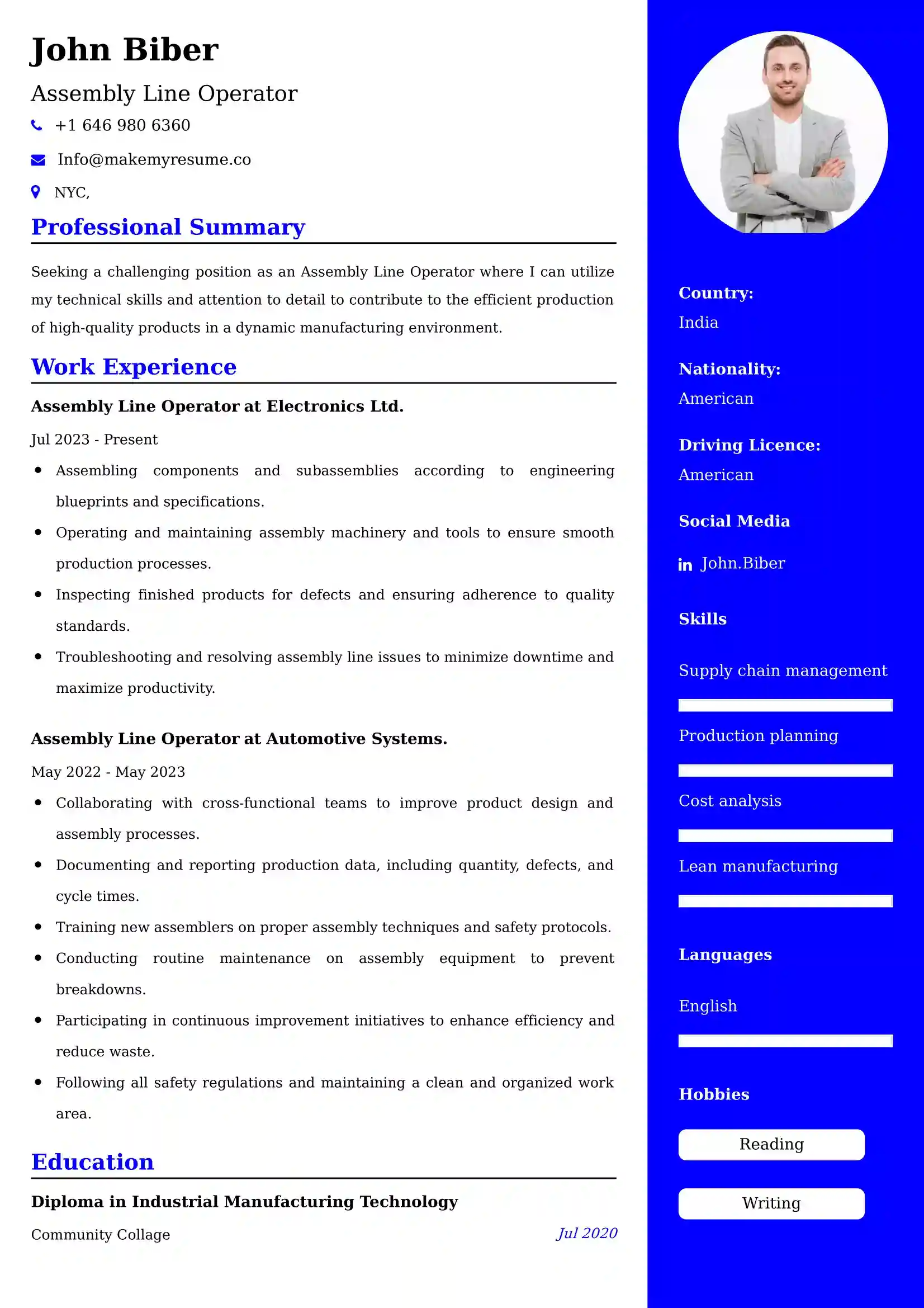 Best Assembly Line Operator Resume Examples for UK