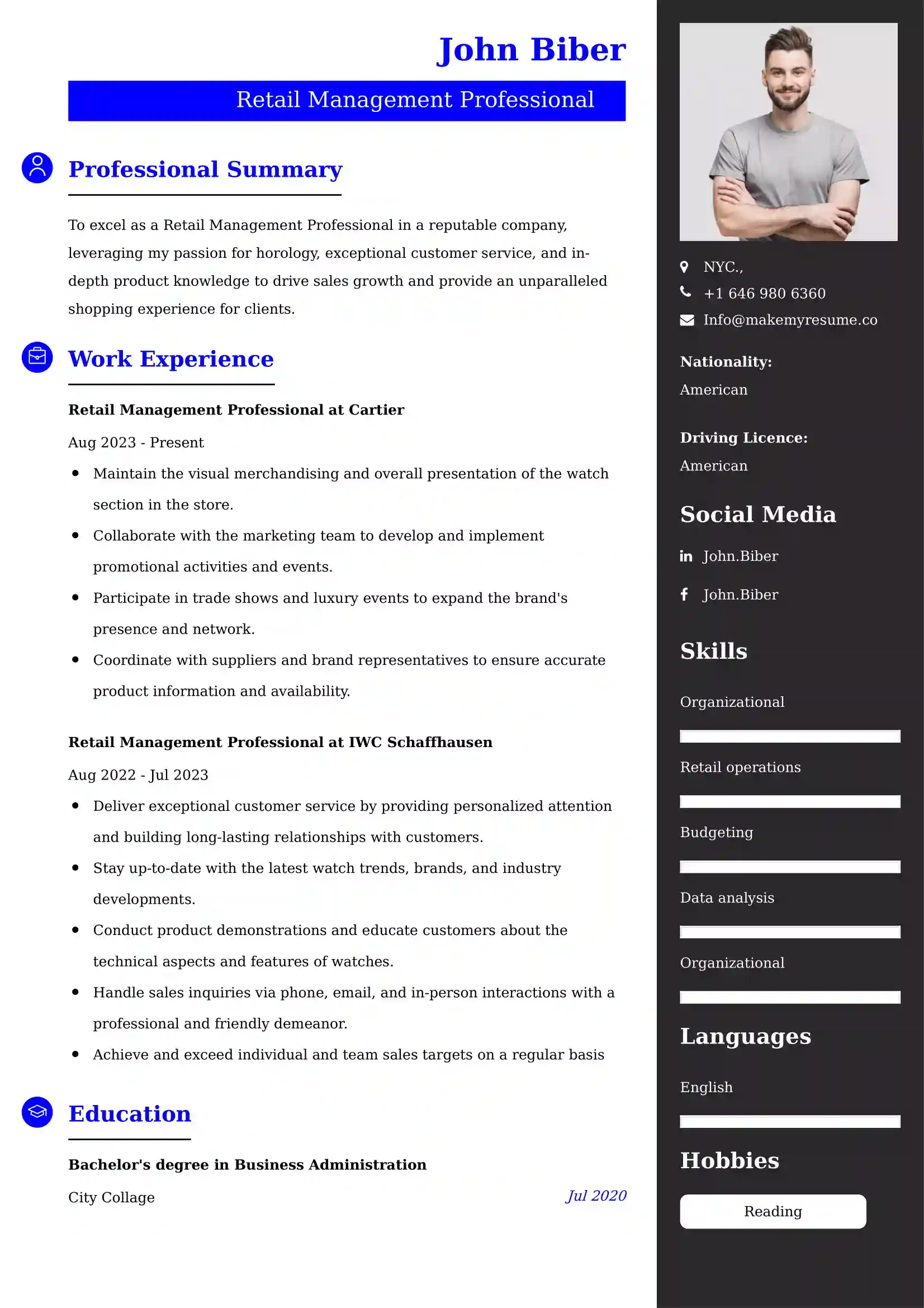 Best Retail Management Professional Resume Examples for UK