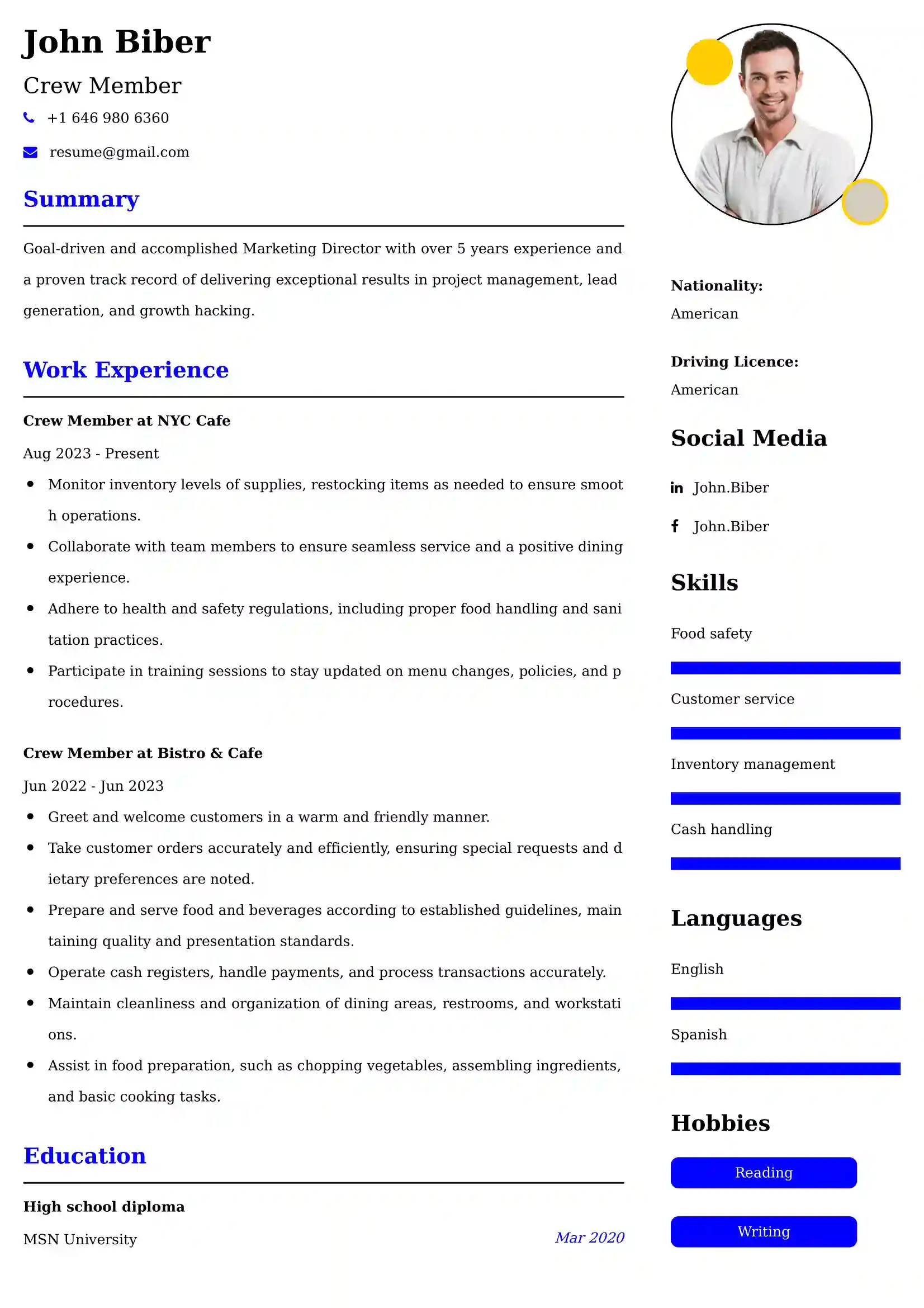 60+ Professional Food Service Resume Examples, Latest Format