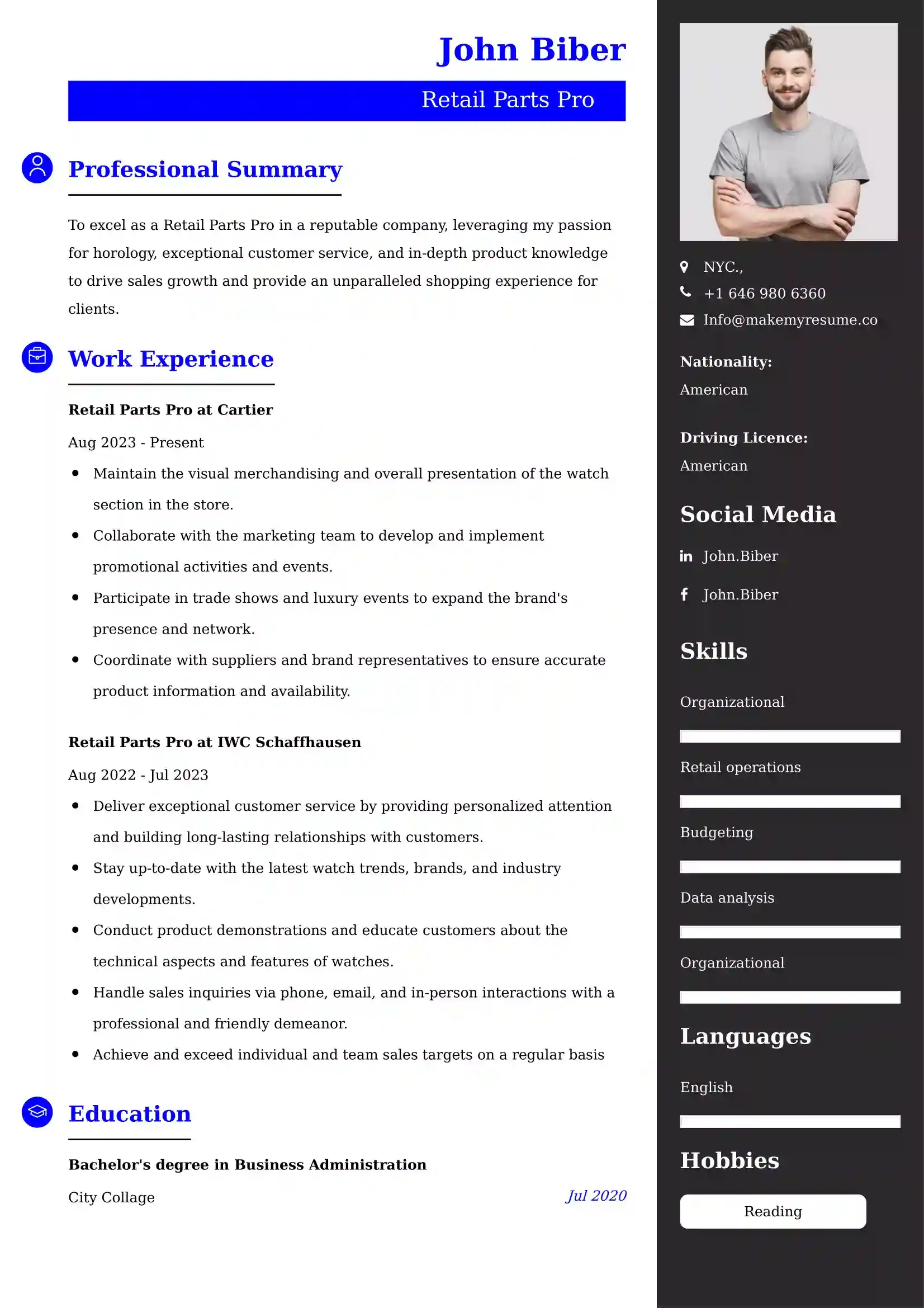 Best Retail Parts Pro Resume Examples for UK
