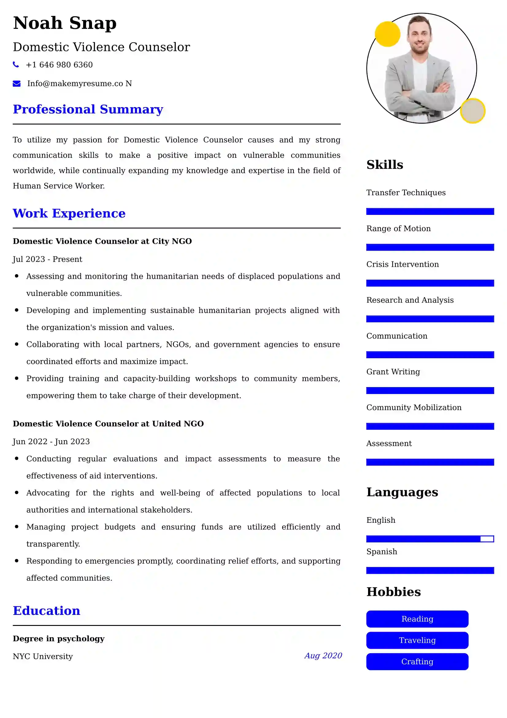 Best Domestic Violence Counselor Resume Examples for UK