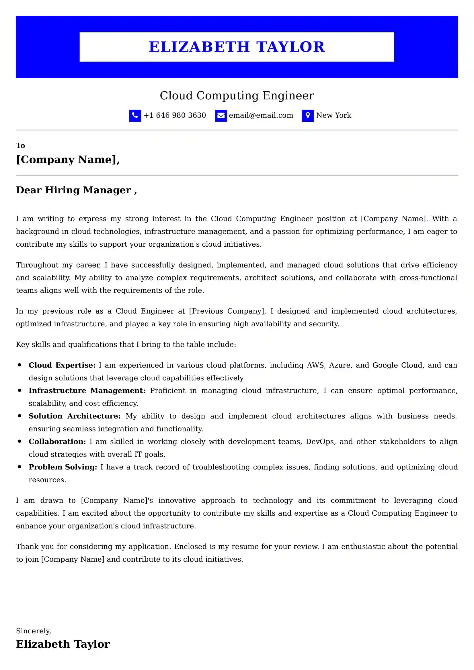 Cloud Computing Engineer Cover Letter Examples UK - Tips and Guide