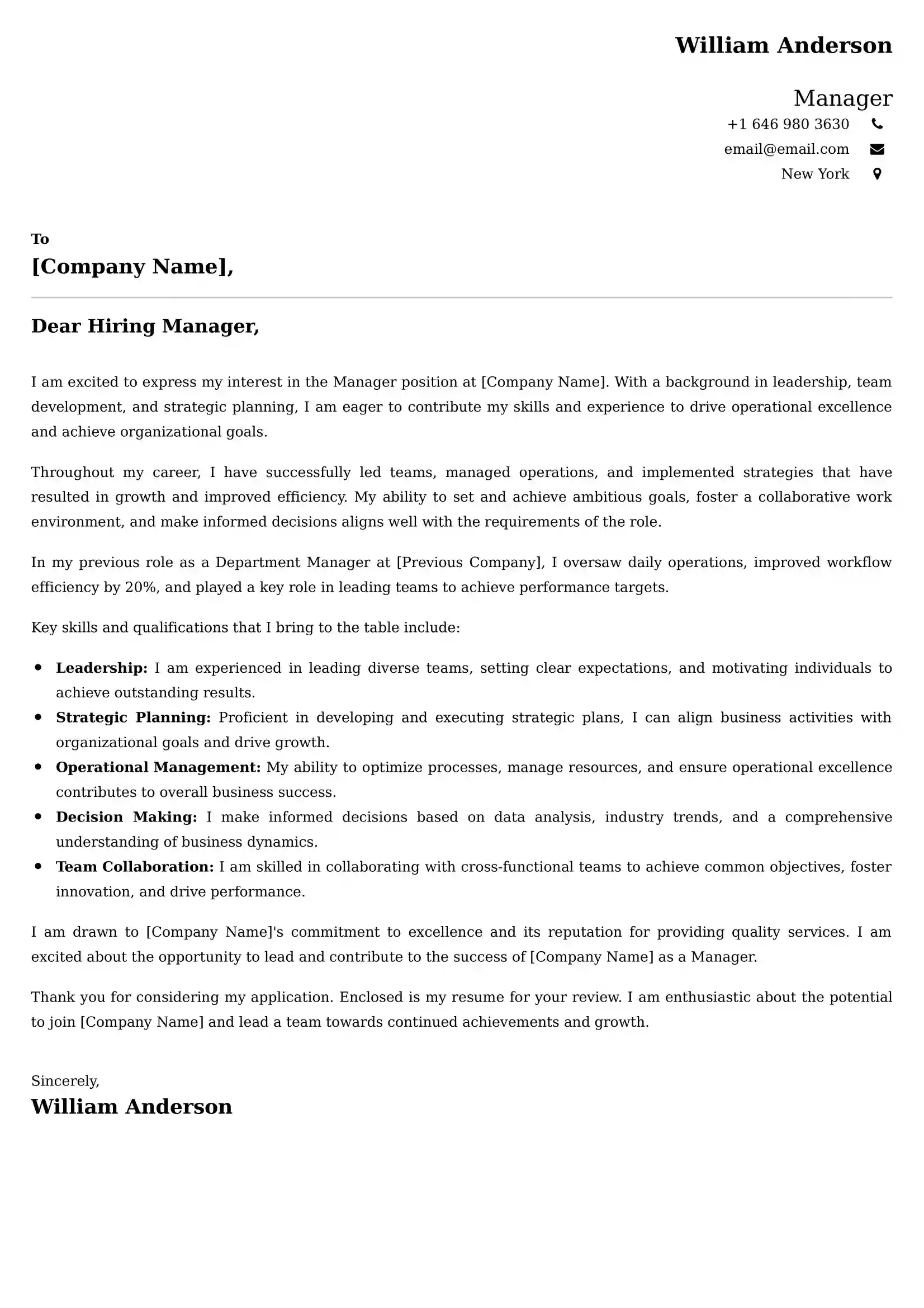 Manager Cover Letter Examples UK - Tips and Guide