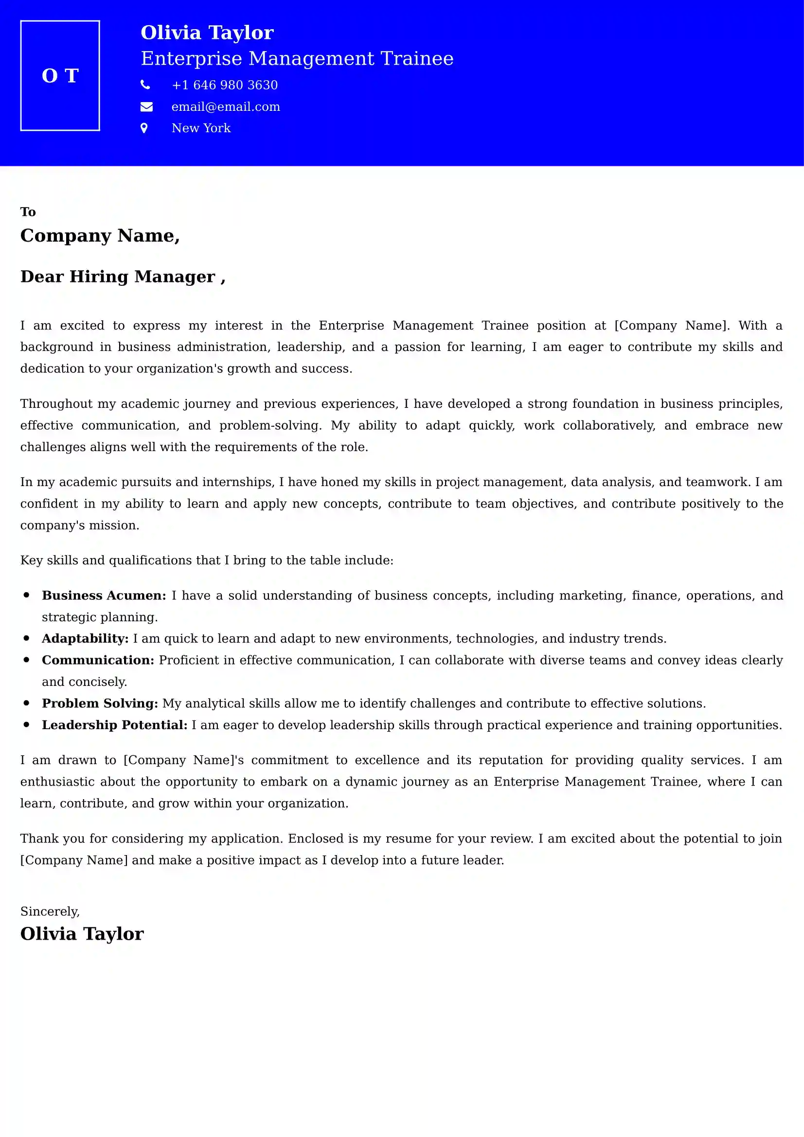 Enterprise Management Trainee Cover Letter Examples UK - Tips and Guide