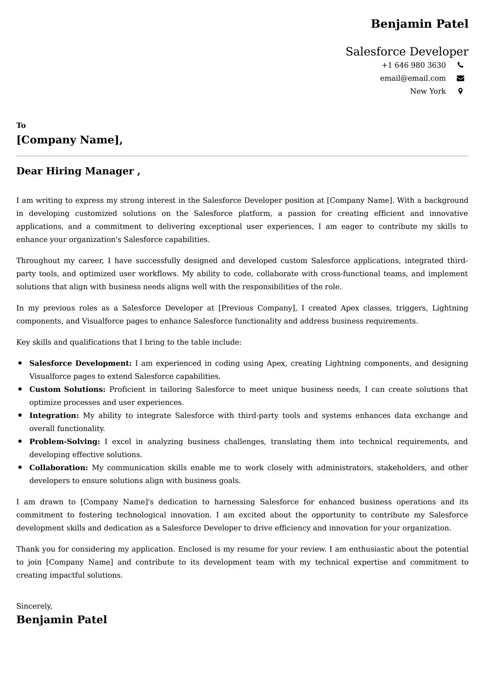Salesforce Developer Cover Letter Examples UK - Tips and Guide