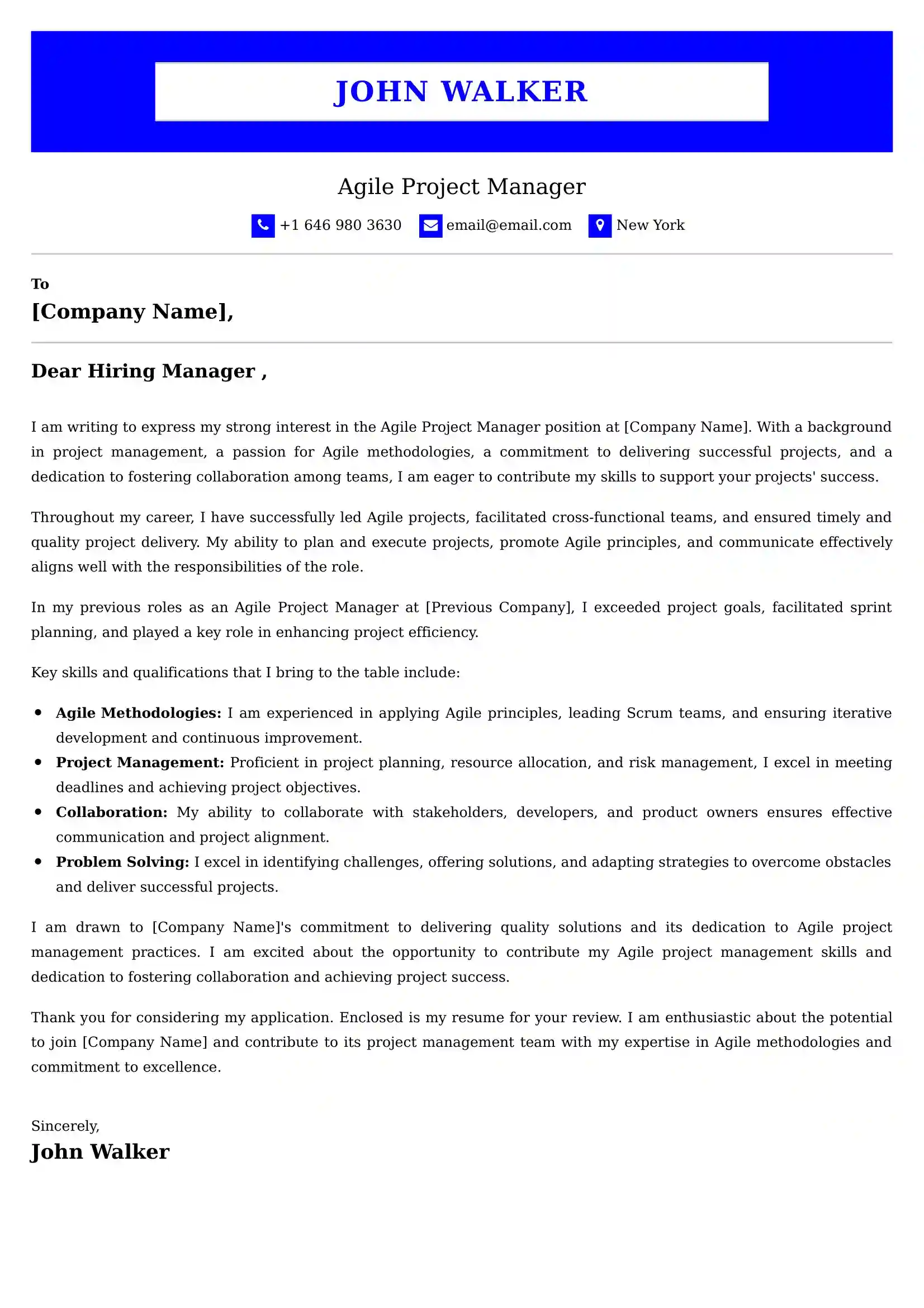 Agile Project Manager Cover Letter Examples UK - Tips and Guide