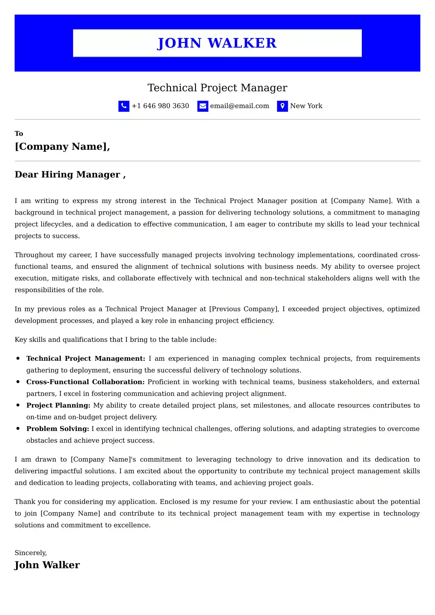 Technical Project Manager Cover Letter Examples UK - Tips and Guide
