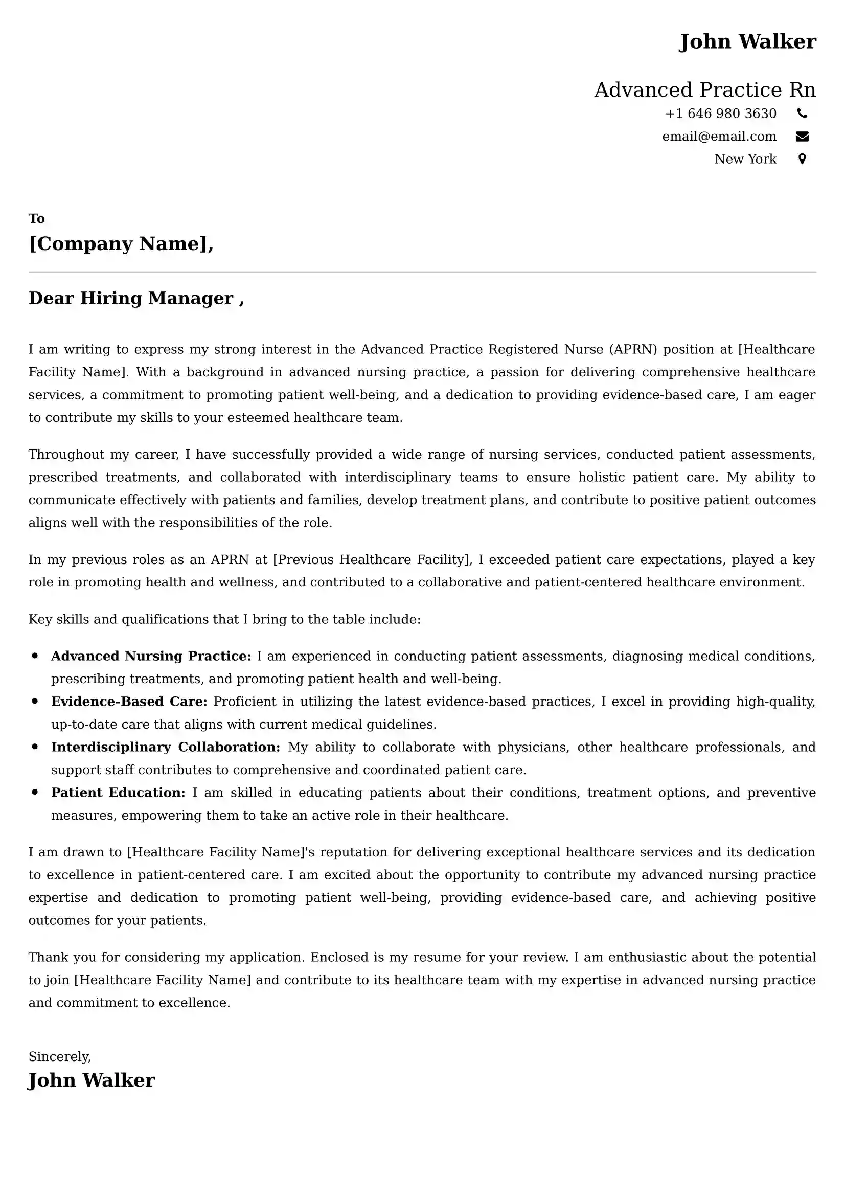 Advanced Practice Rn Cover Letter Examples UK - Tips and Guide