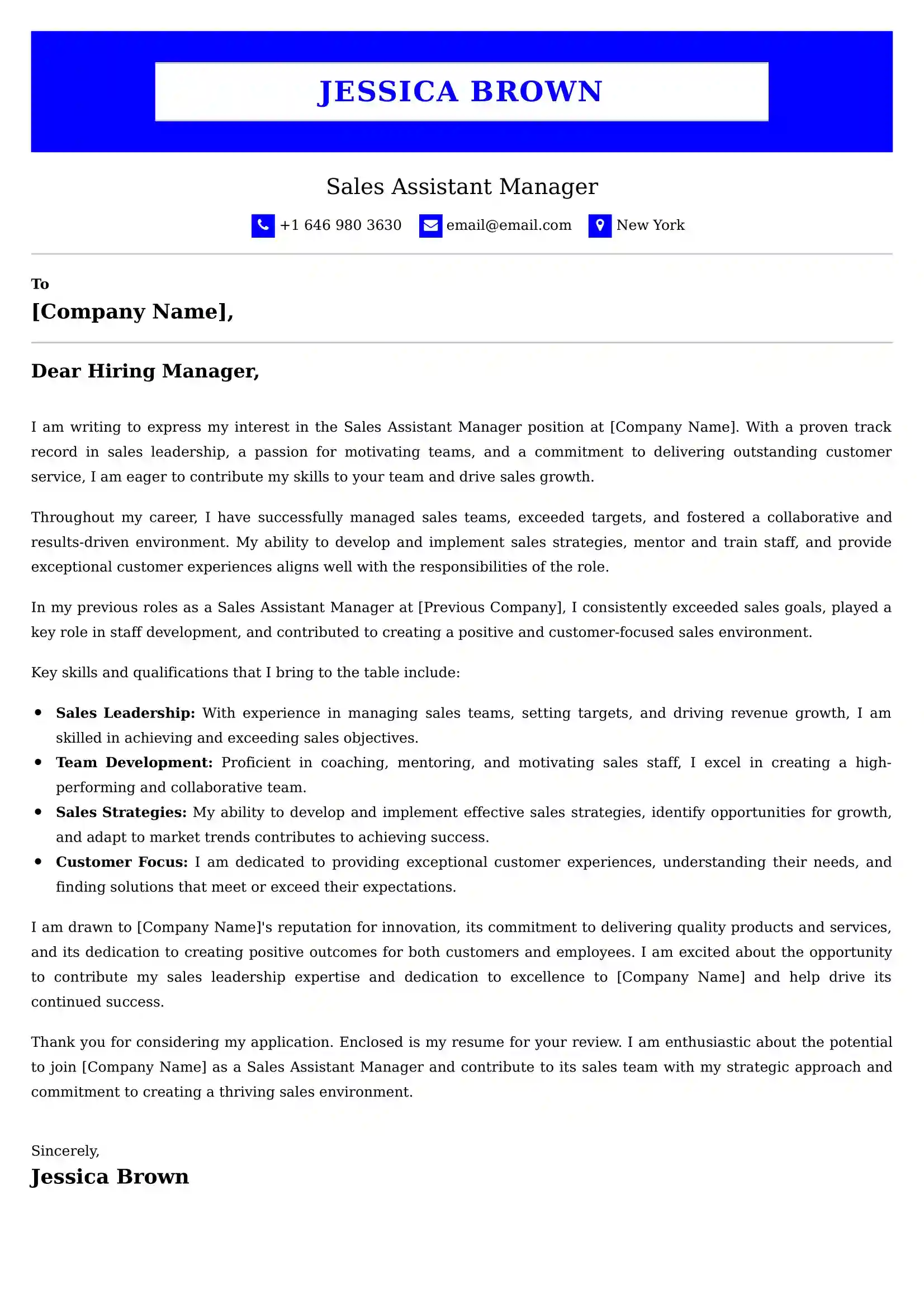 Sales Assistant Manager Cover Letter Examples UK - Tips and Guide