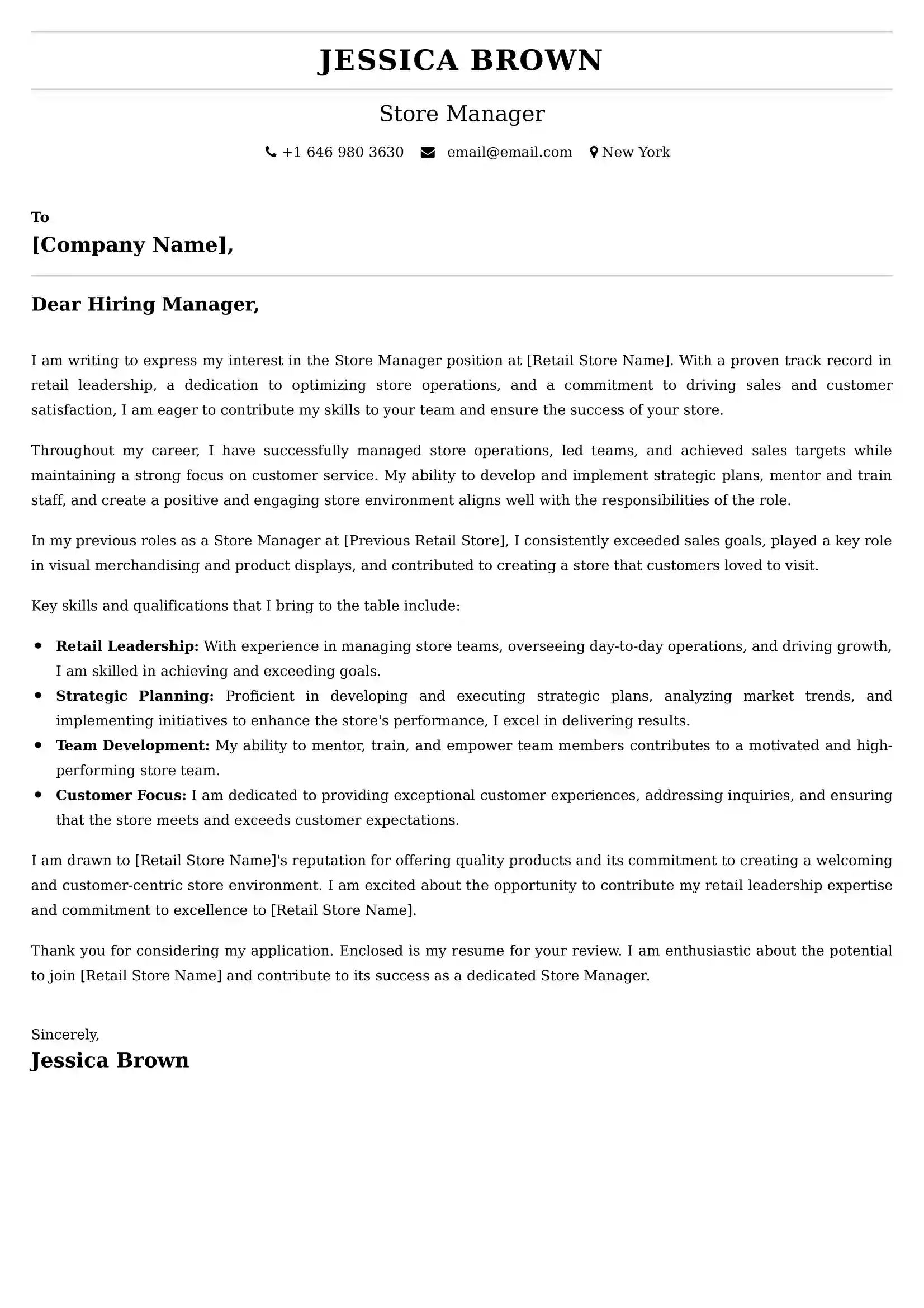 Store Manager Cover Letter Examples UK - Tips and Guide