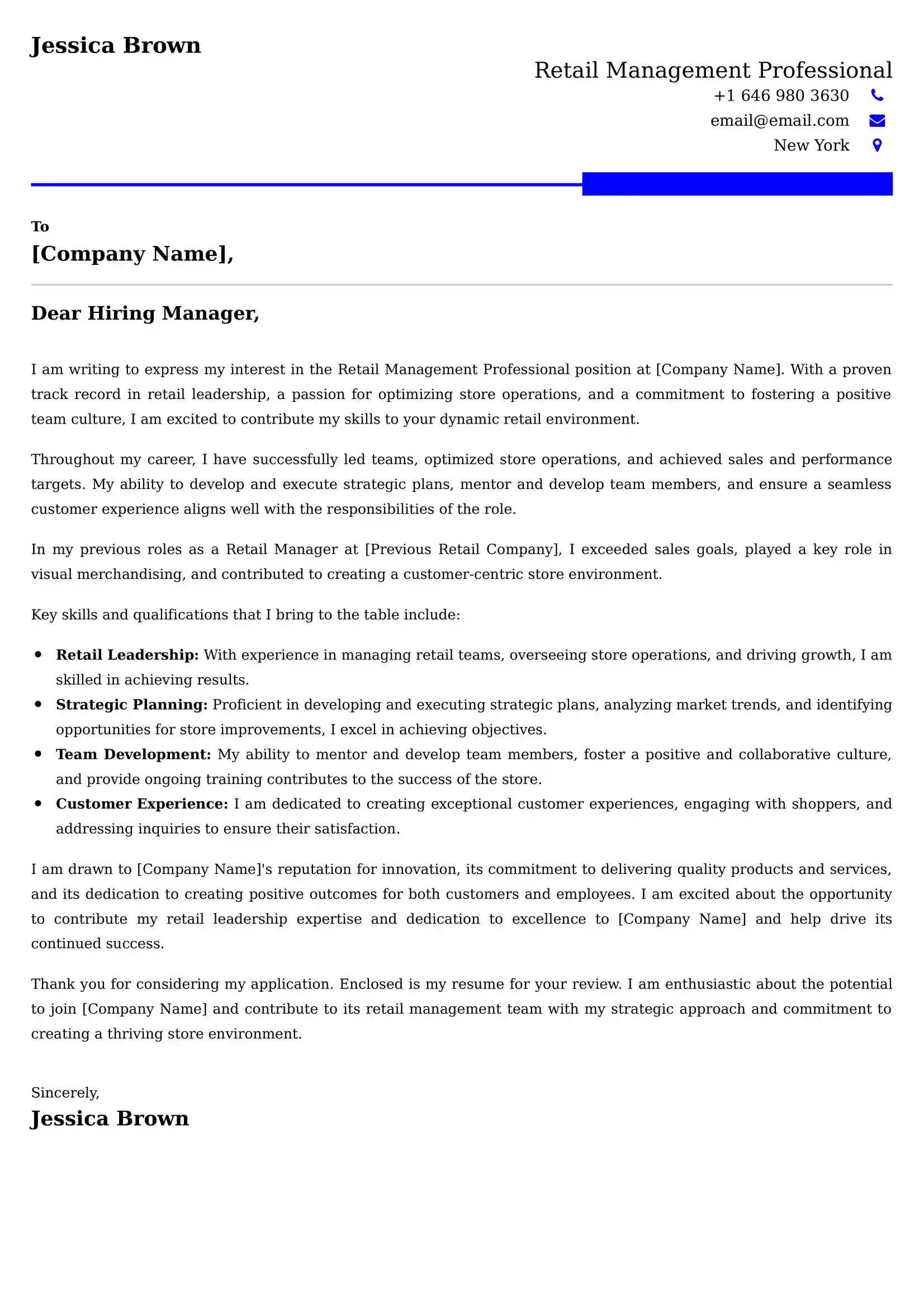 Retail Management Professional Cover Letter Examples UK - Tips and Guide