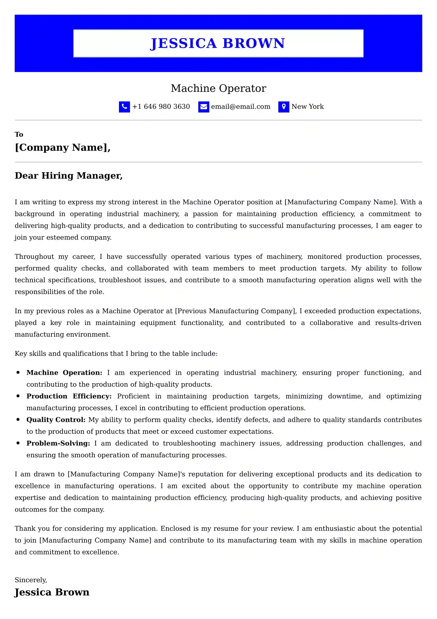 Machine Operator Cover Letter Examples UK - Tips and Guide