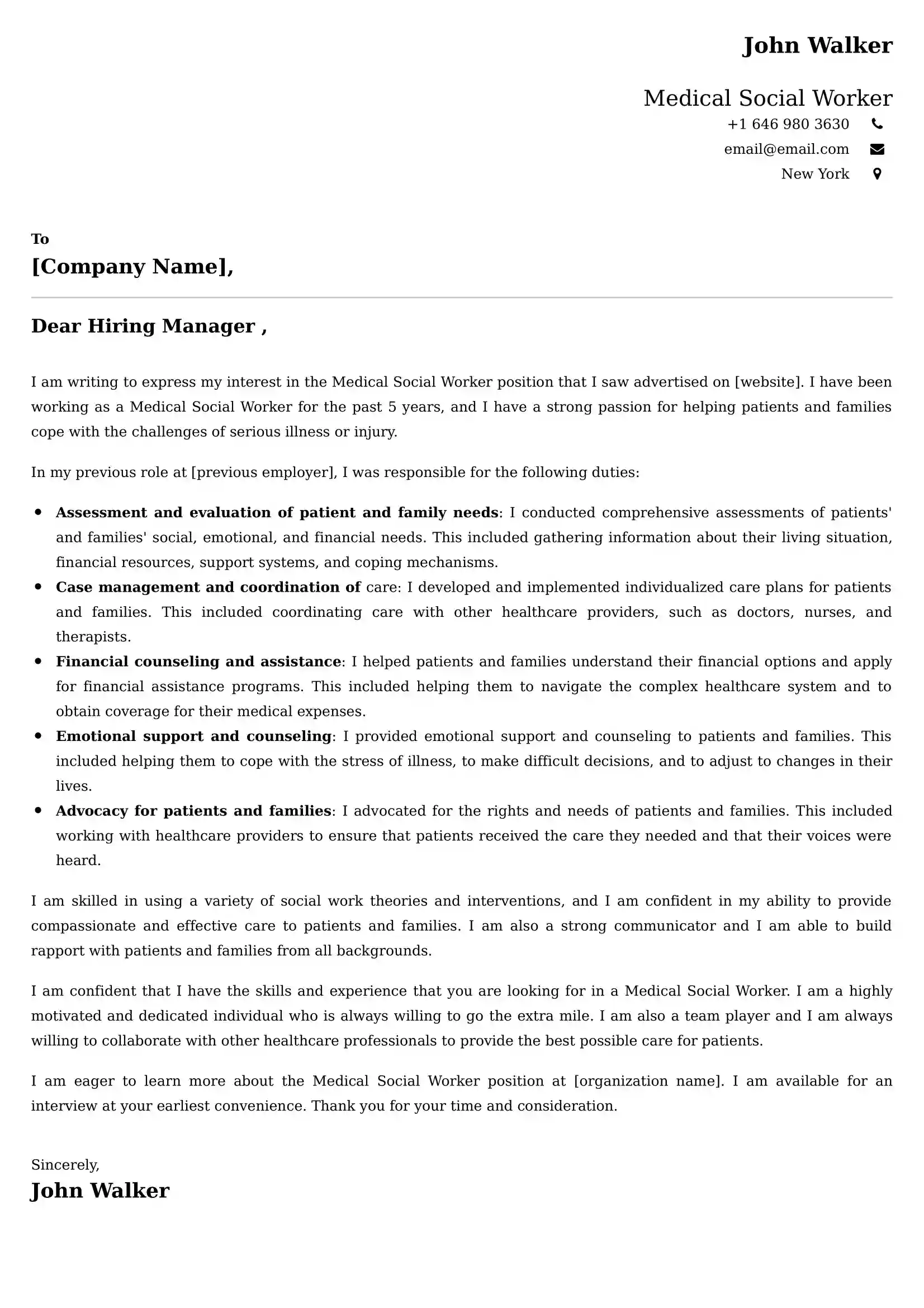Medical Social Worker Cover Letter Examples UK - Tips and Guide